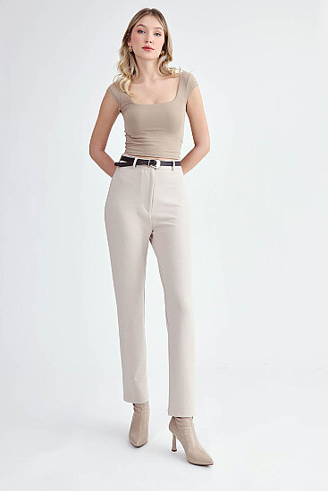 Yüksek Bel Kemerli Modal Pantolon - 1