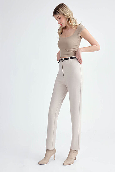 Yüksek Bel Kemerli Modal Pantolon - 3