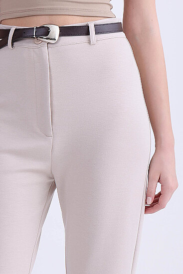 Yüksek Bel Kemerli Modal Pantolon - 4