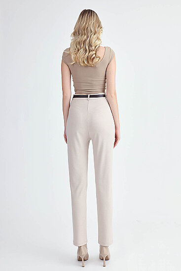 Yüksek Bel Kemerli Modal Pantolon - 5
