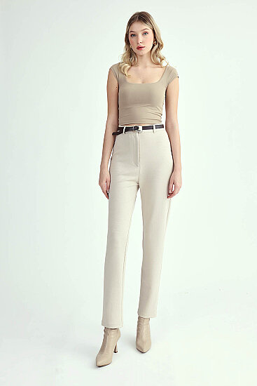 Yüksek Bel Kemerli Modal Pantolon - 6