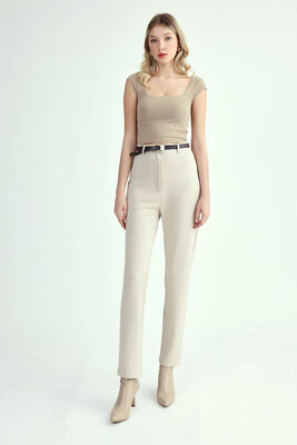 Yüksek Bel Kemerli Modal Pantolon - Thumbnail (5)