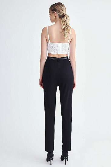 Yüksek Bel Kemerli Modal Pantolon - 13