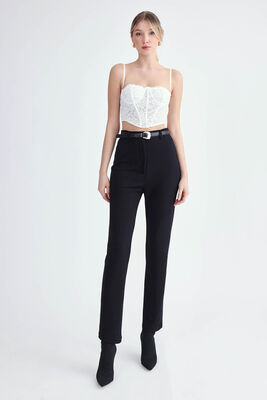 Yüksek Bel Kemerli Modal Pantolon - Thumbnail (8)