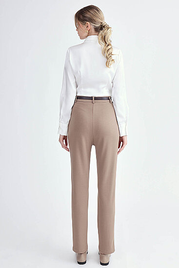 Yüksek Bel Kemerli Modal Pantolon - 19