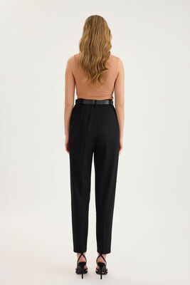 Yüksek Bel Kemerli Pilili Pantolon - Thumbnail (4)