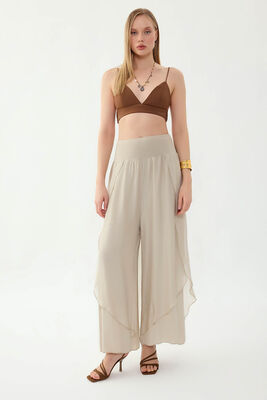 Yüksek Bel Lastikli İpek Pantolon