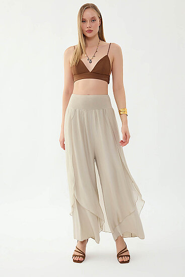 Yüksek Bel Lastikli İpek Pantolon - 2