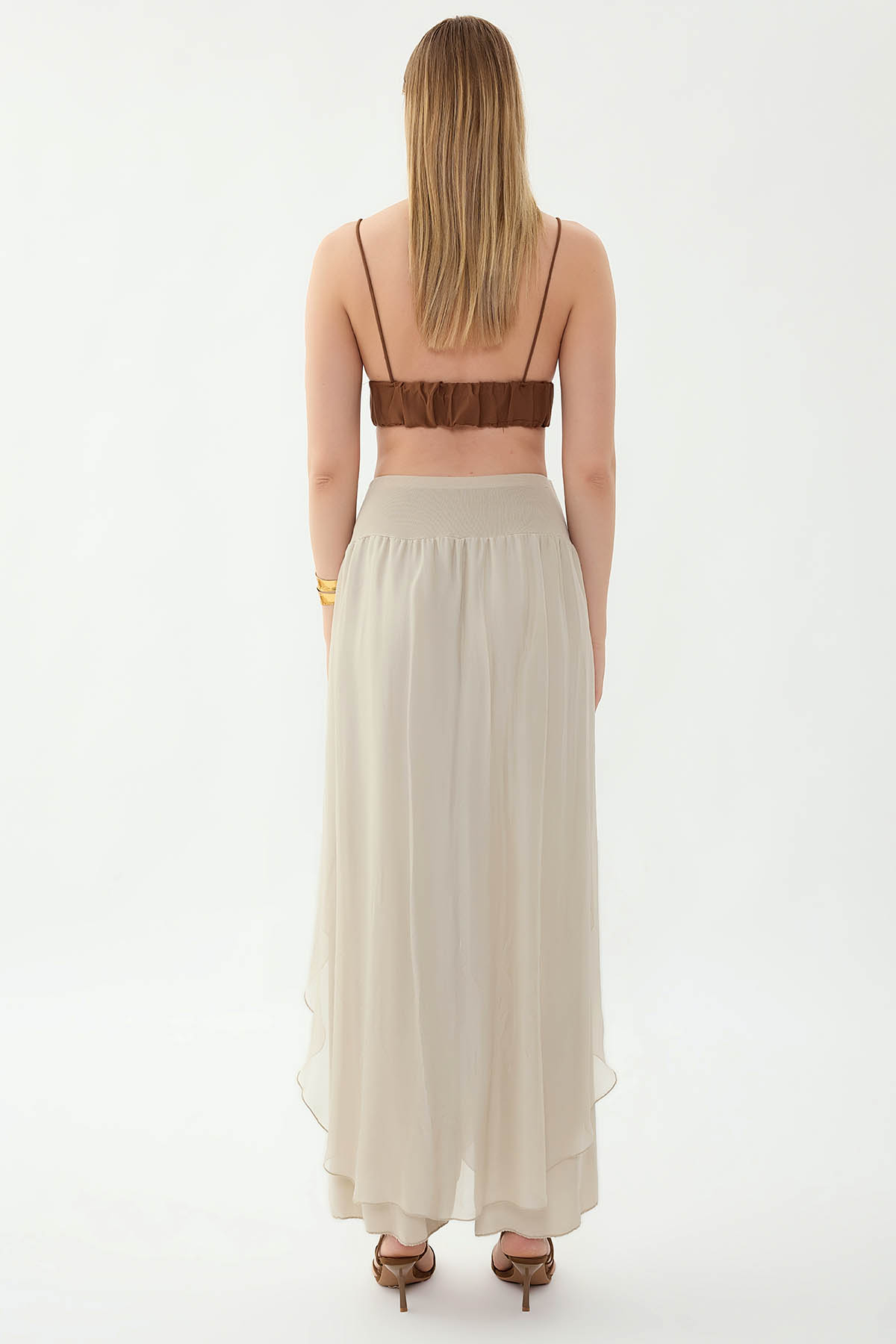 Yüksek Bel Lastikli İpek Pantolon - Thumbnail