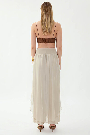 Yüksek Bel Lastikli İpek Pantolon - 4