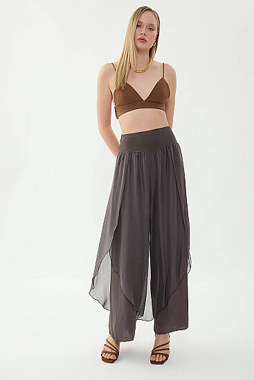 Yüksek Bel Lastikli İpek Pantolon - 14