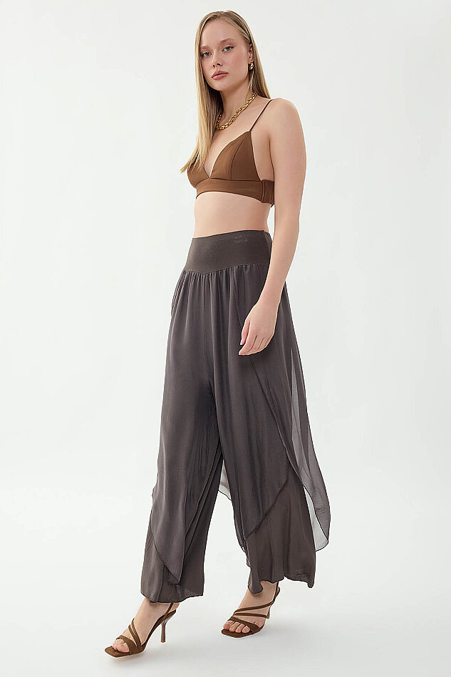 Yüksek Bel Lastikli İpek Pantolon - 16