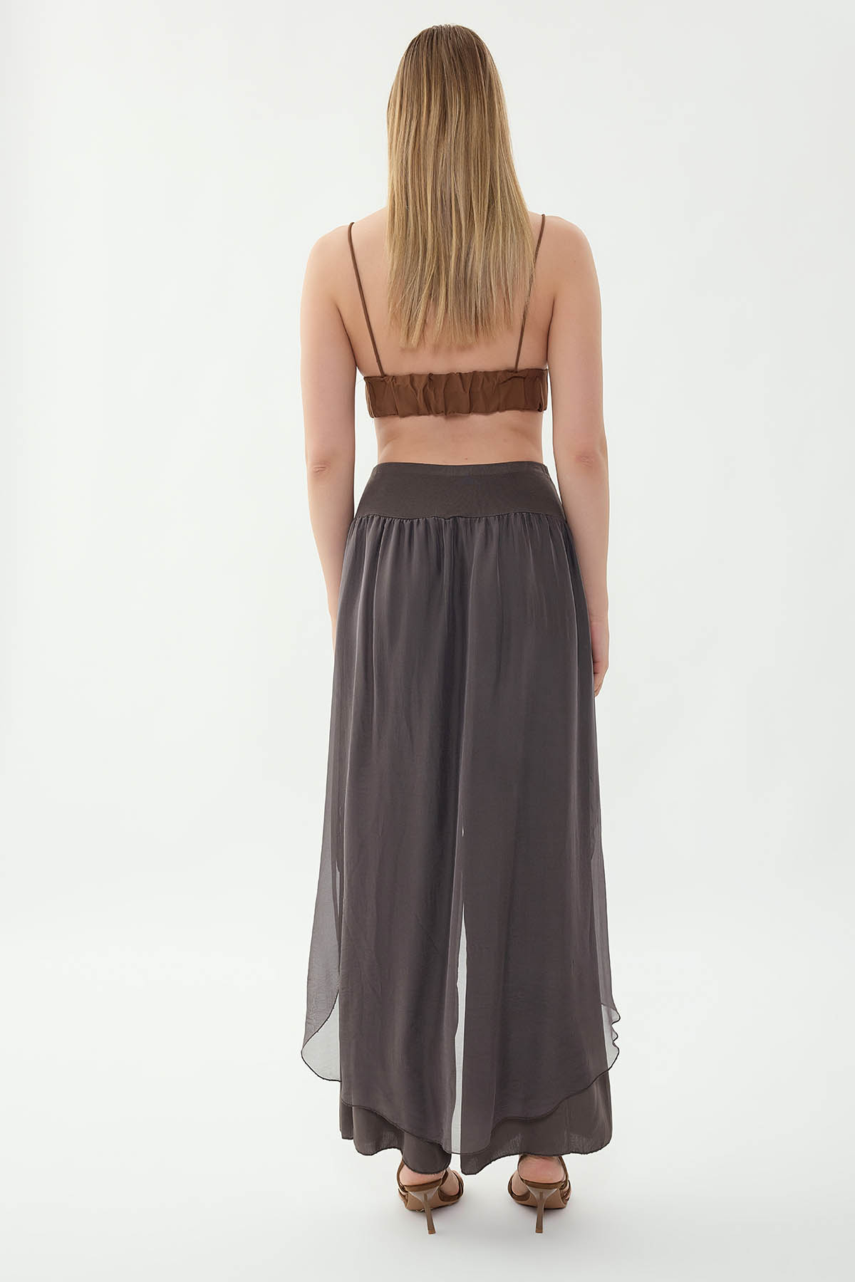 Yüksek Bel Lastikli İpek Pantolon - Thumbnail