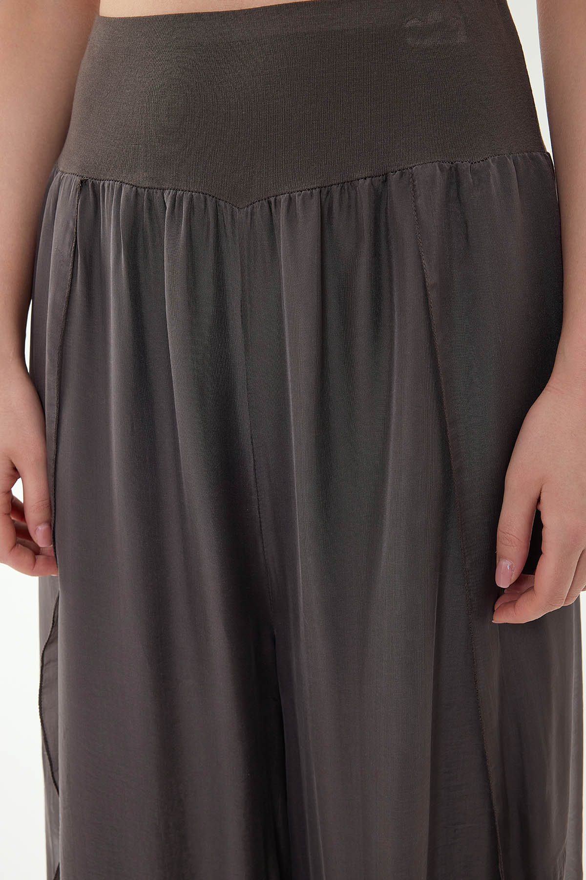 Yüksek Bel Lastikli İpek Pantolon - Thumbnail