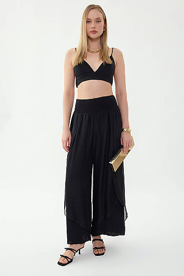 Yüksek Bel Lastikli İpek Pantolon - 19