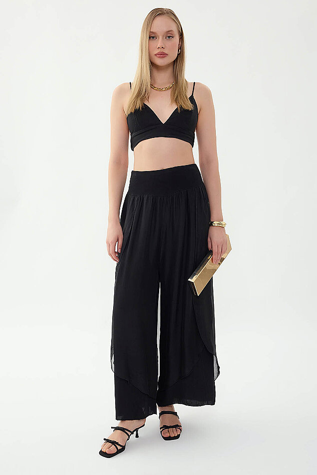 Yüksek Bel Lastikli İpek Pantolon - 19