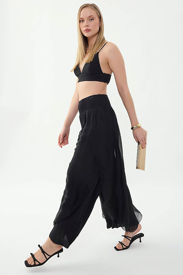 Yüksek Bel Lastikli İpek Pantolon - 20