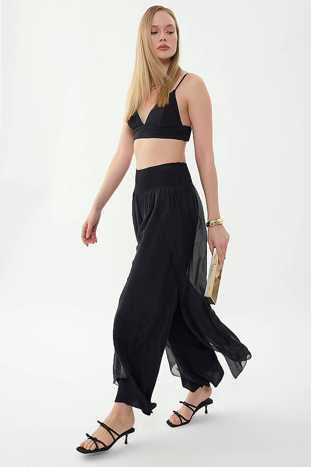 Yüksek Bel Lastikli İpek Pantolon - 21