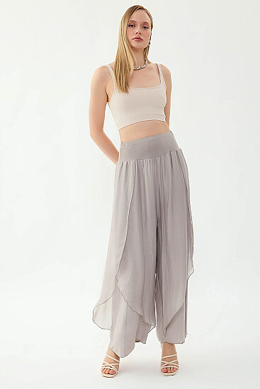 Yüksek Bel Lastikli İpek Pantolon - 25