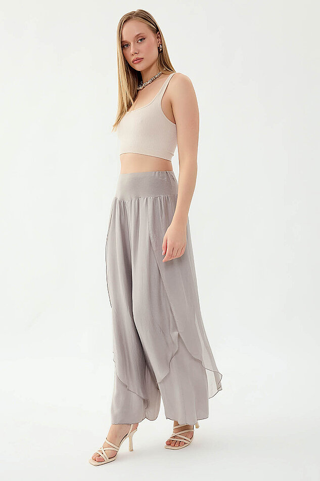 Yüksek Bel Lastikli İpek Pantolon - 26