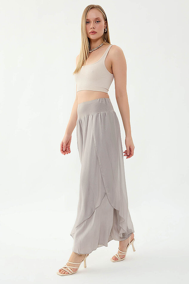 Yüksek Bel Lastikli İpek Pantolon - 27