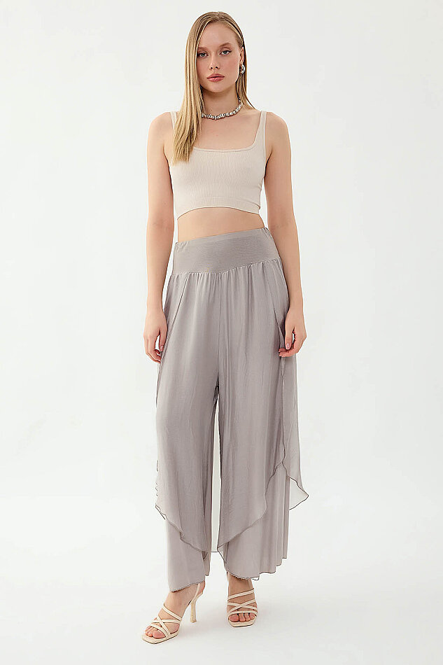 Yüksek Bel Lastikli İpek Pantolon - 24