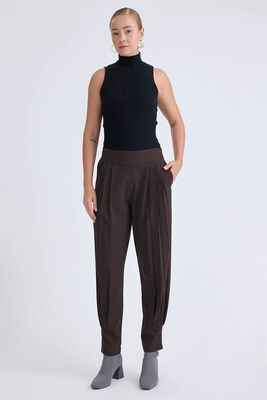 Yüksek Bel Piliseli Bilek Boy Pantolon - Thumbnail (8)