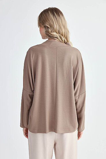 Yuvarlak Yaka Kenarı Şeritli Oversize Bluz - 21