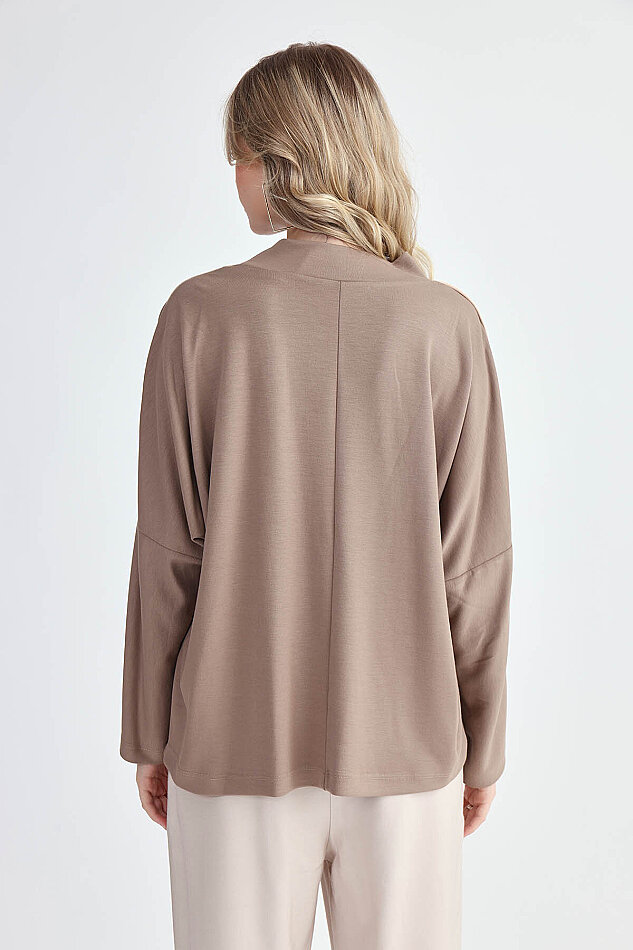 Yuvarlak Yaka Kenarı Şeritli Oversize Bluz - 21