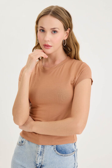 Yuvarlak Yaka Kısa Kol Crop Bluz - 7