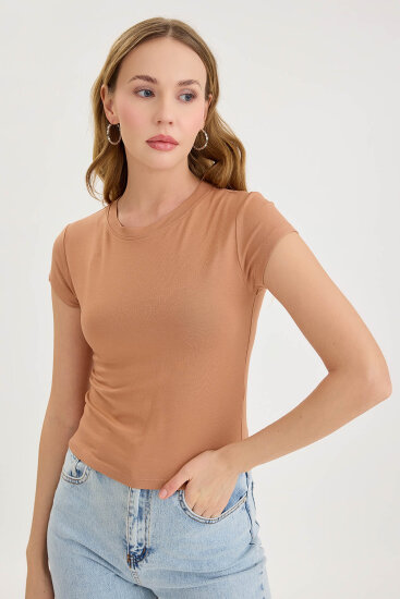 Yuvarlak Yaka Kısa Kol Crop Bluz - 8