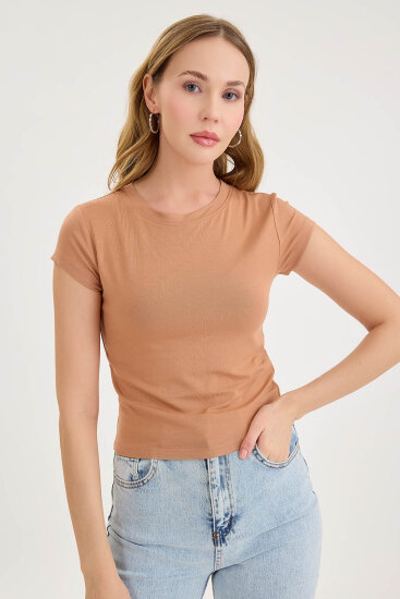 Yuvarlak Yaka Kısa Kol Crop Bluz - 9