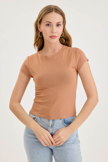 Yuvarlak Yaka Kısa Kol Crop Bluz - 6