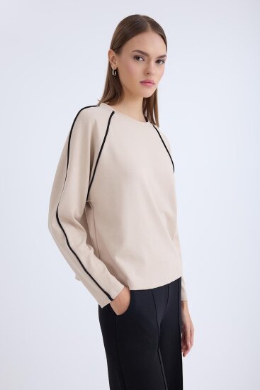 Yuvarlak Yaka Şeritli Uzun Kol Bluz - 3