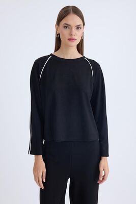 Yuvarlak Yaka Şeritli Uzun Kol Bluz - Thumbnail (9)