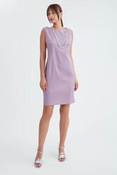 Yuvarlak Yaka Sıfır Kol Elbise - 3