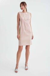 Yuvarlak Yaka Sıfır Kol Elbise - 9