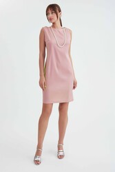 Yuvarlak Yaka Sıfır Kol Elbise - 14