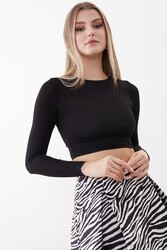 Yuvarlak Yaka Uzun Kol Crop Bluz - 4