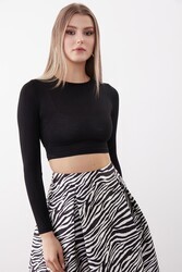 Yuvarlak Yaka Uzun Kol Crop Bluz - 7