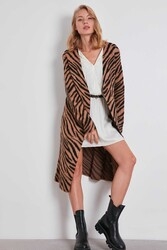 Zebra Desen Şardonlu Uzun Triko Hırka - Thumbnail
