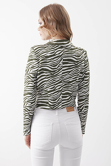 Zebra Desen Tek Düğme Crop Ceket - 10
