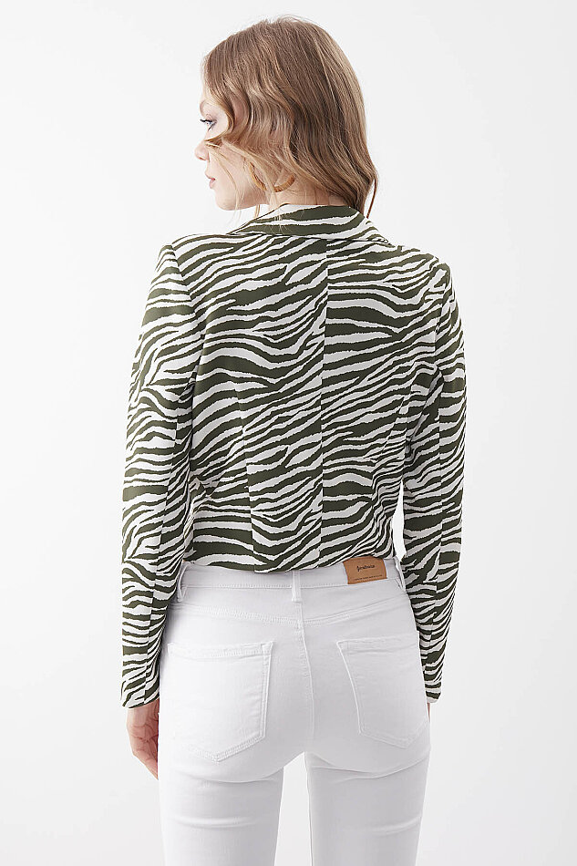 Zebra Desen Tek Düğme Crop Ceket - 10