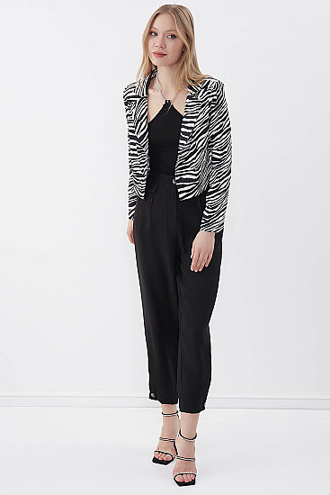 Zebra Desen Tek Düğme Crop Ceket - 2