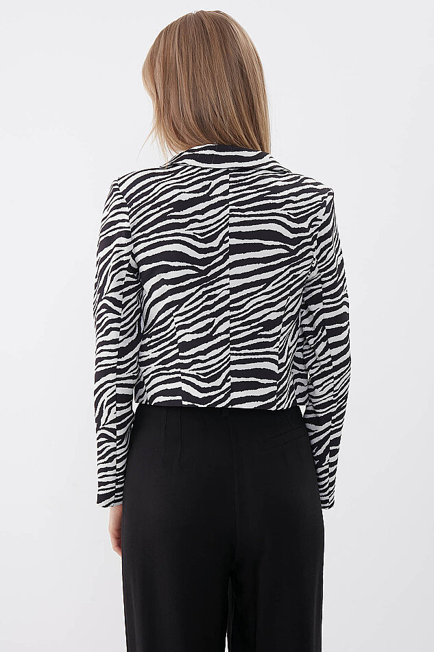 Zebra Desen Tek Düğme Crop Ceket - 5