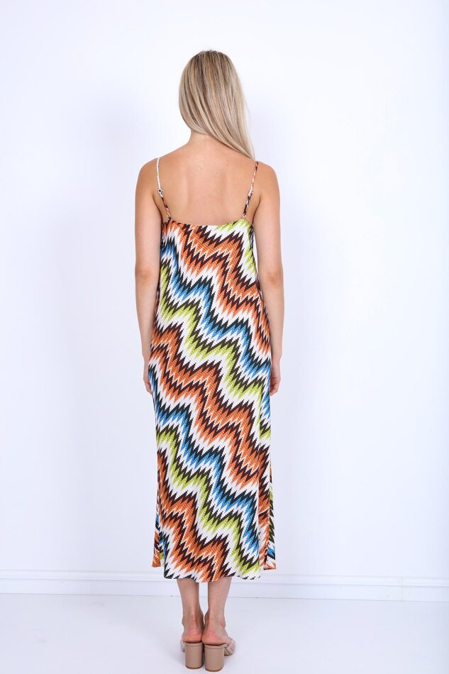 Zigzag Desenli İp Askılı Elbise - 5