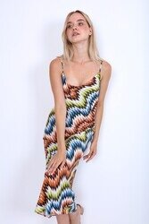 Zigzag Desenli İp Askılı Elbise - 9